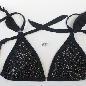 Beautiful black bikini top. Ruffles, Gold gems szM